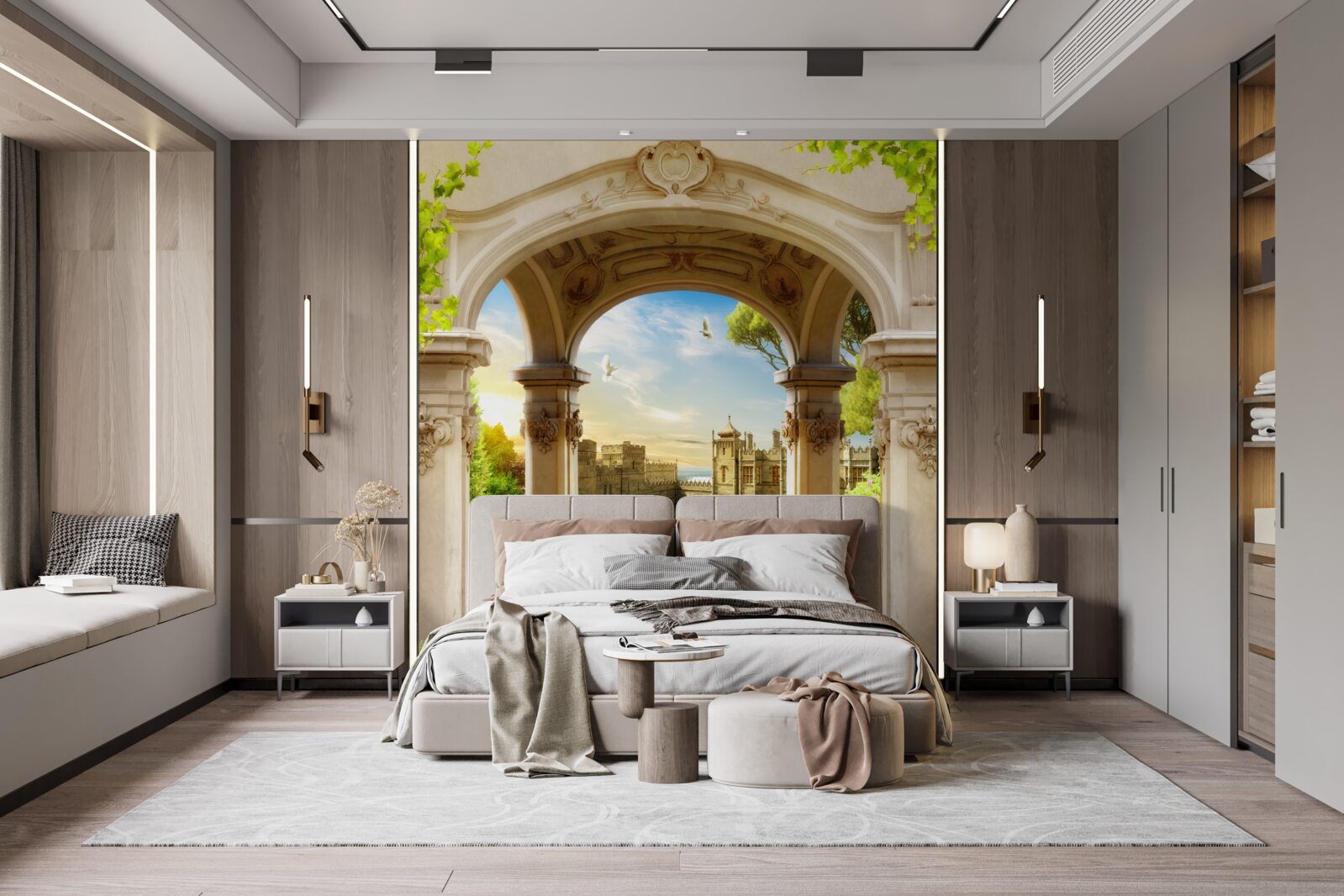 Papier peint plate-forme avec colonnes