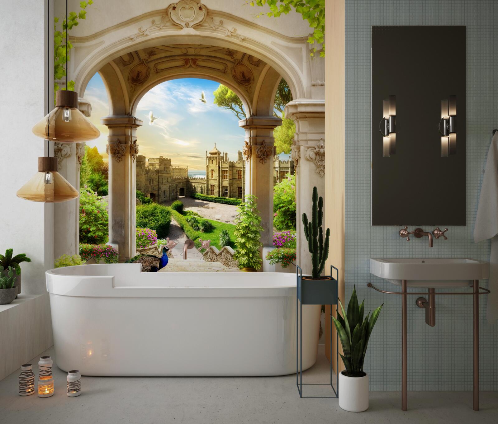 Papier peint plate-forme avec colonnes