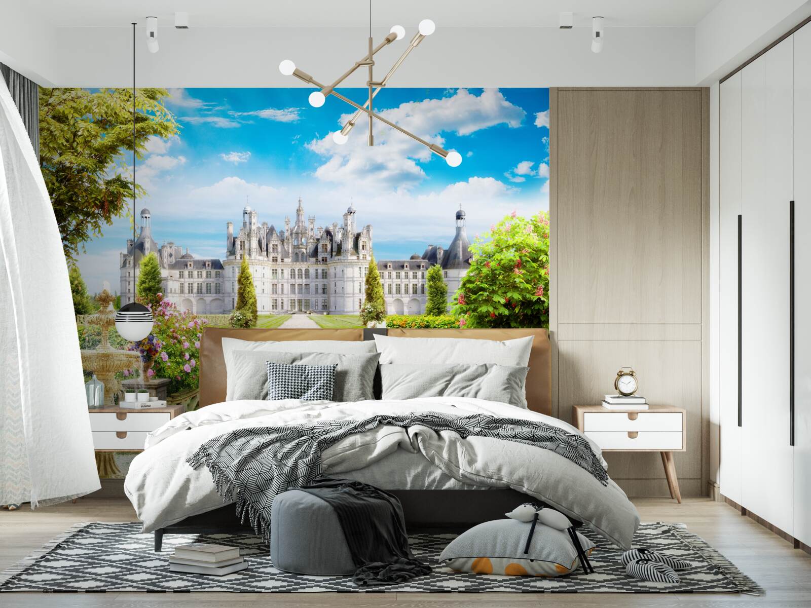 Papier peint escalier menant à la pelouse près du château