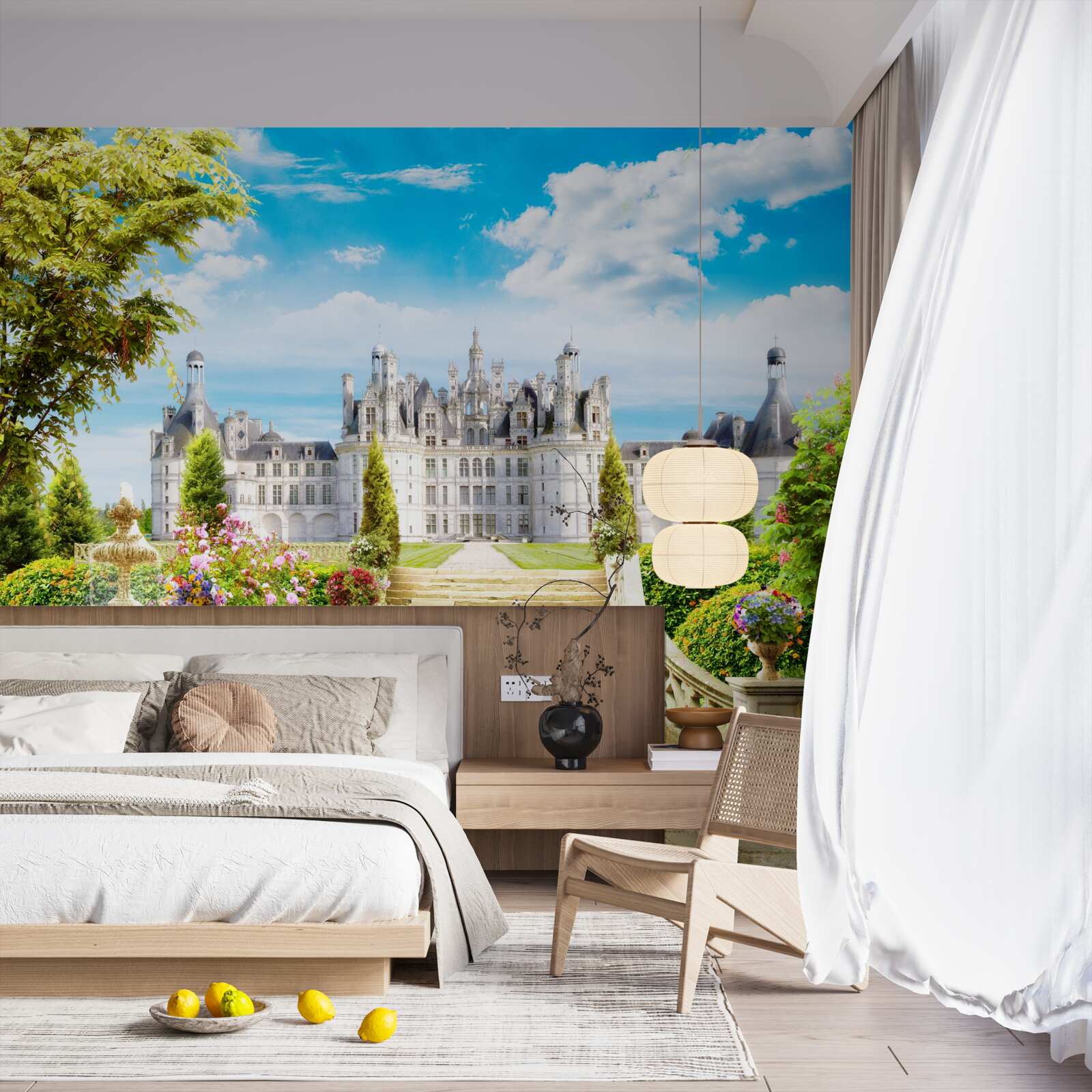 Papier peint escalier menant à la pelouse près du château