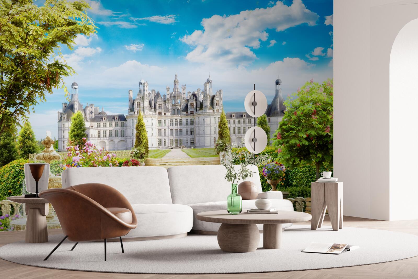 Papier peint escalier menant à la pelouse près du château