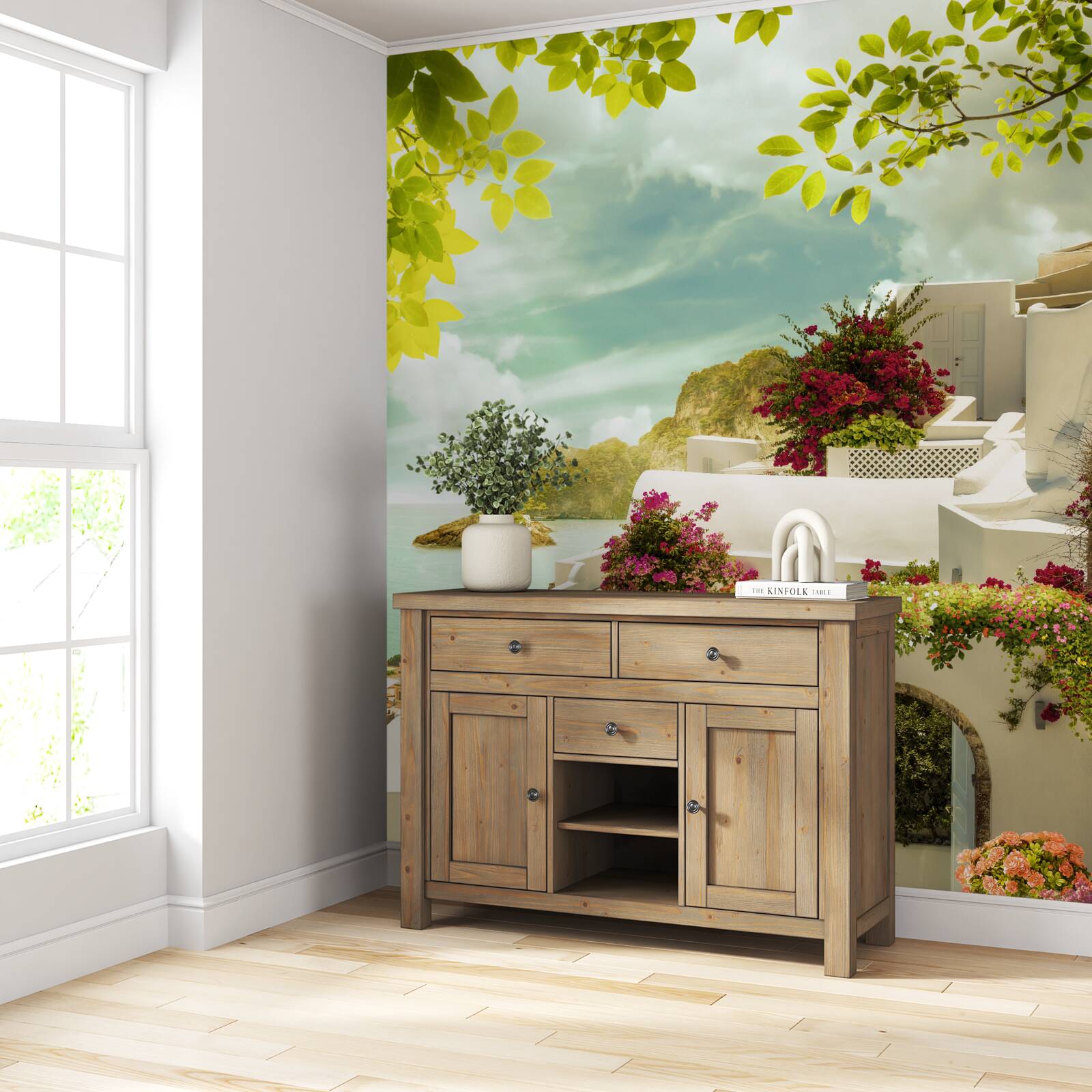 Papier peint bâtiments grecs blancs