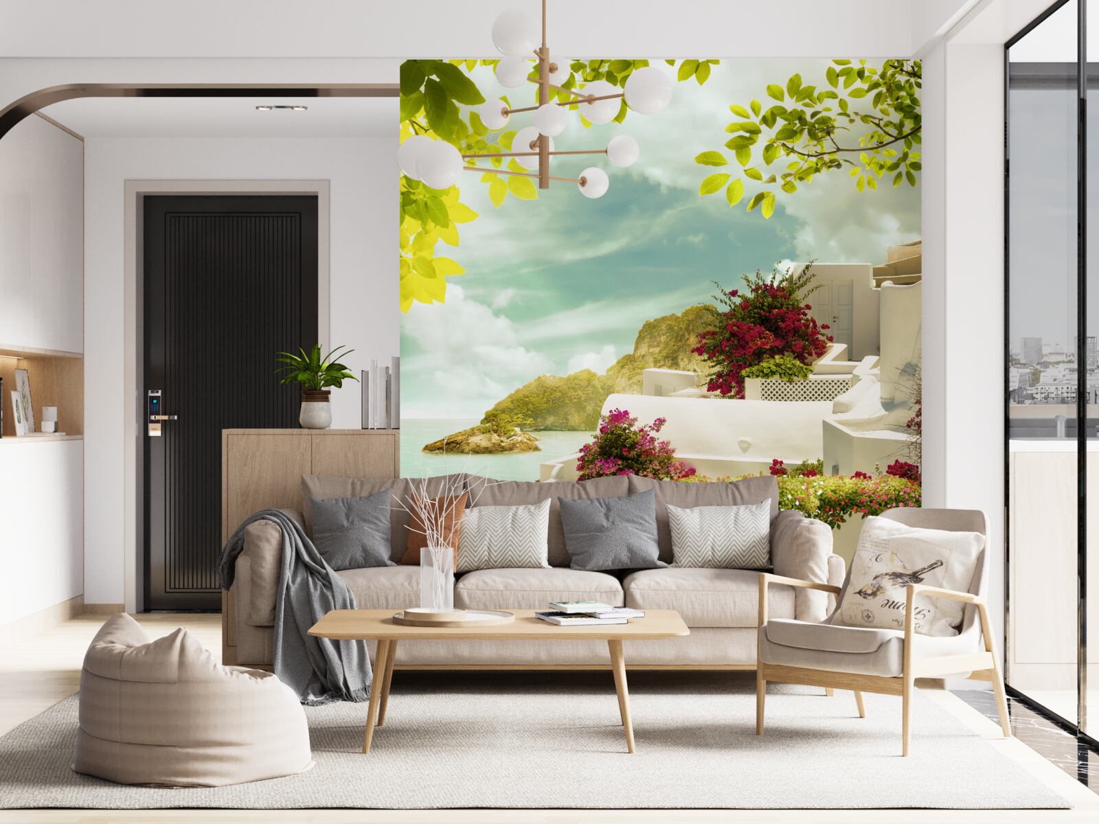 Papier peint bâtiments grecs blancs