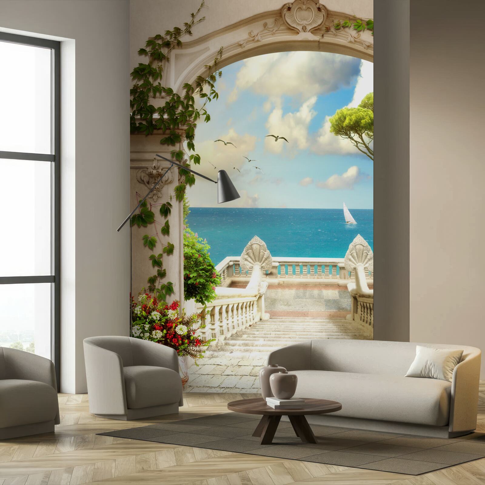 Papier peint passage à un endroit avec une vue magnifique sur la mer