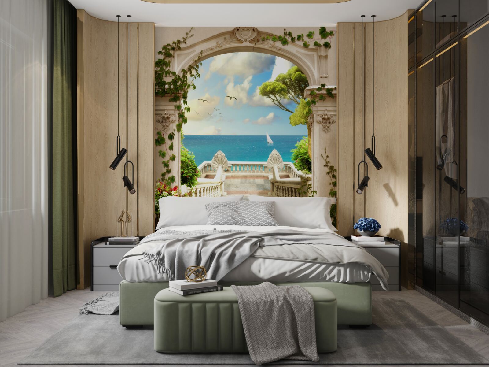 Papier peint passage à un endroit avec une vue magnifique sur la mer