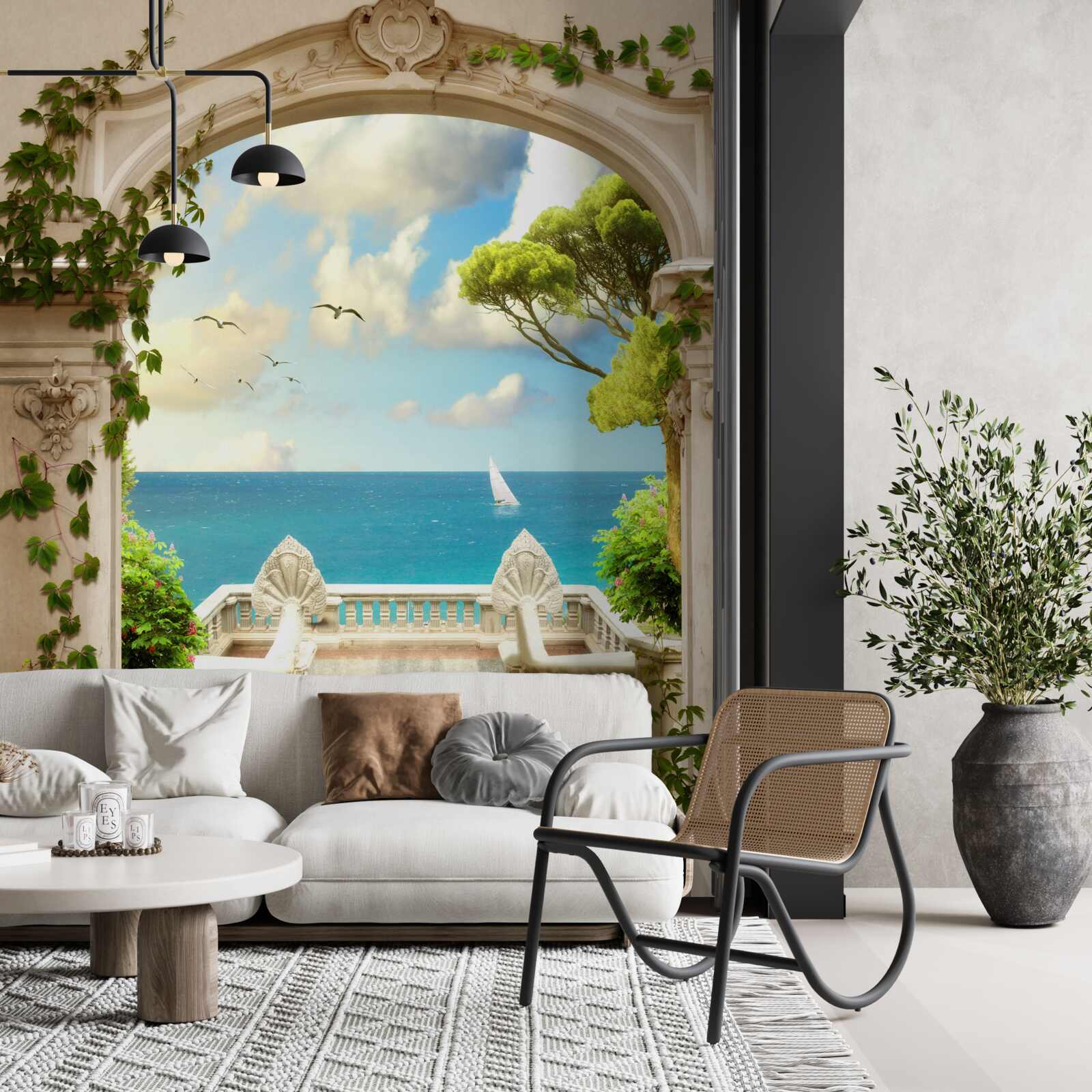 Papier peint passage à un endroit avec une vue magnifique sur la mer