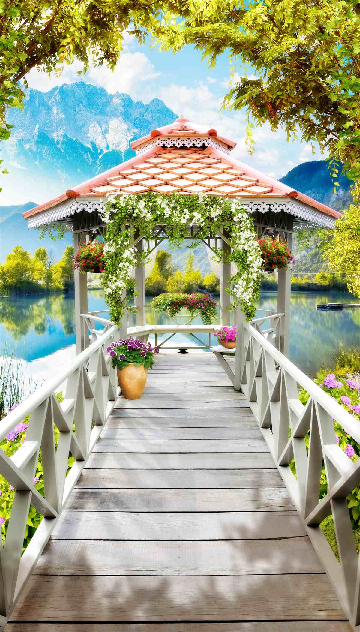 Papier peint transition vers le pavillon