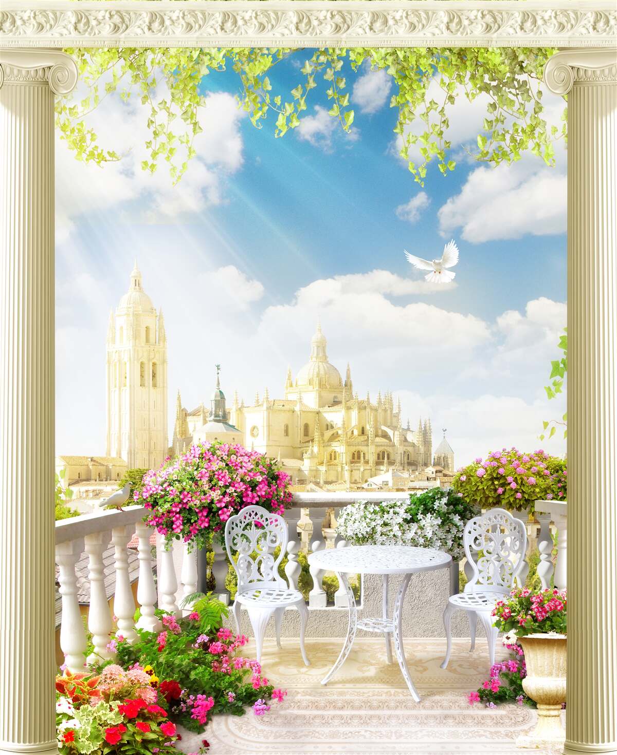 Papier peint terrasse avec une belle vue sur les bâtiments historiques