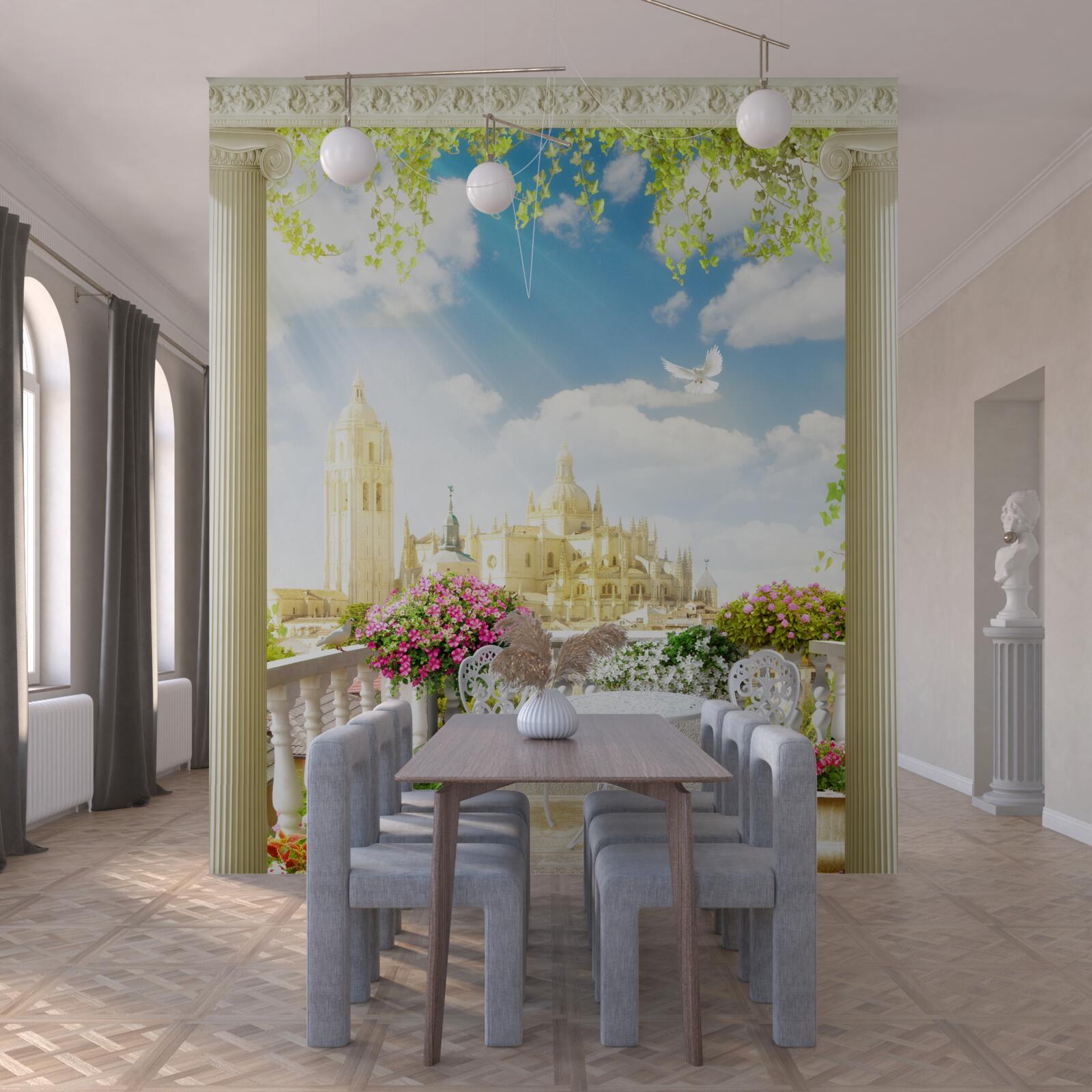 Papier peint terrasse avec une belle vue sur les bâtiments historiques