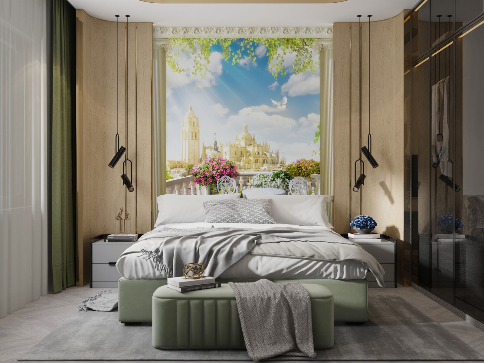 Papier peint terrasse avec une belle vue sur les bâtiments historiques