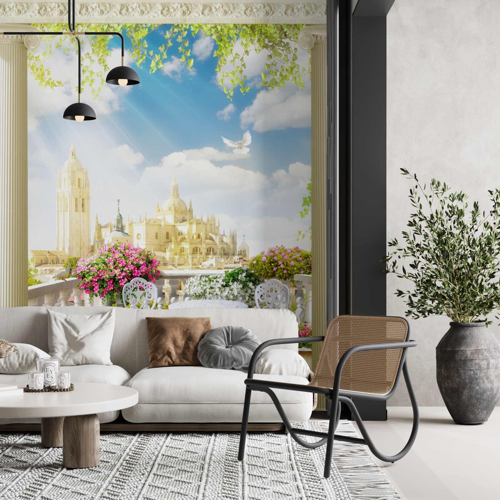 Papier peint terrasse avec une belle vue sur les bâtiments historiques