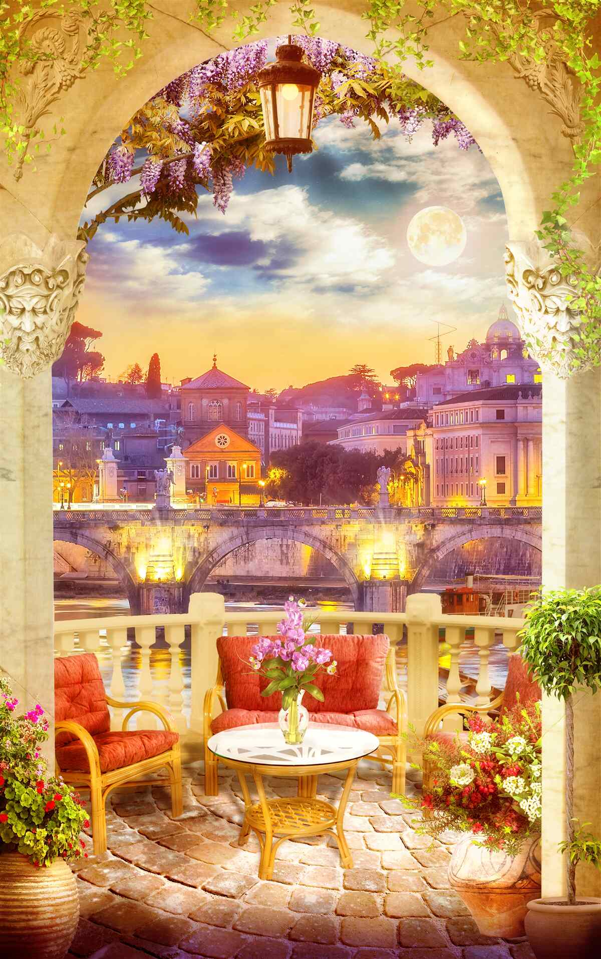 Papier peint loggia avec mobilier de salon