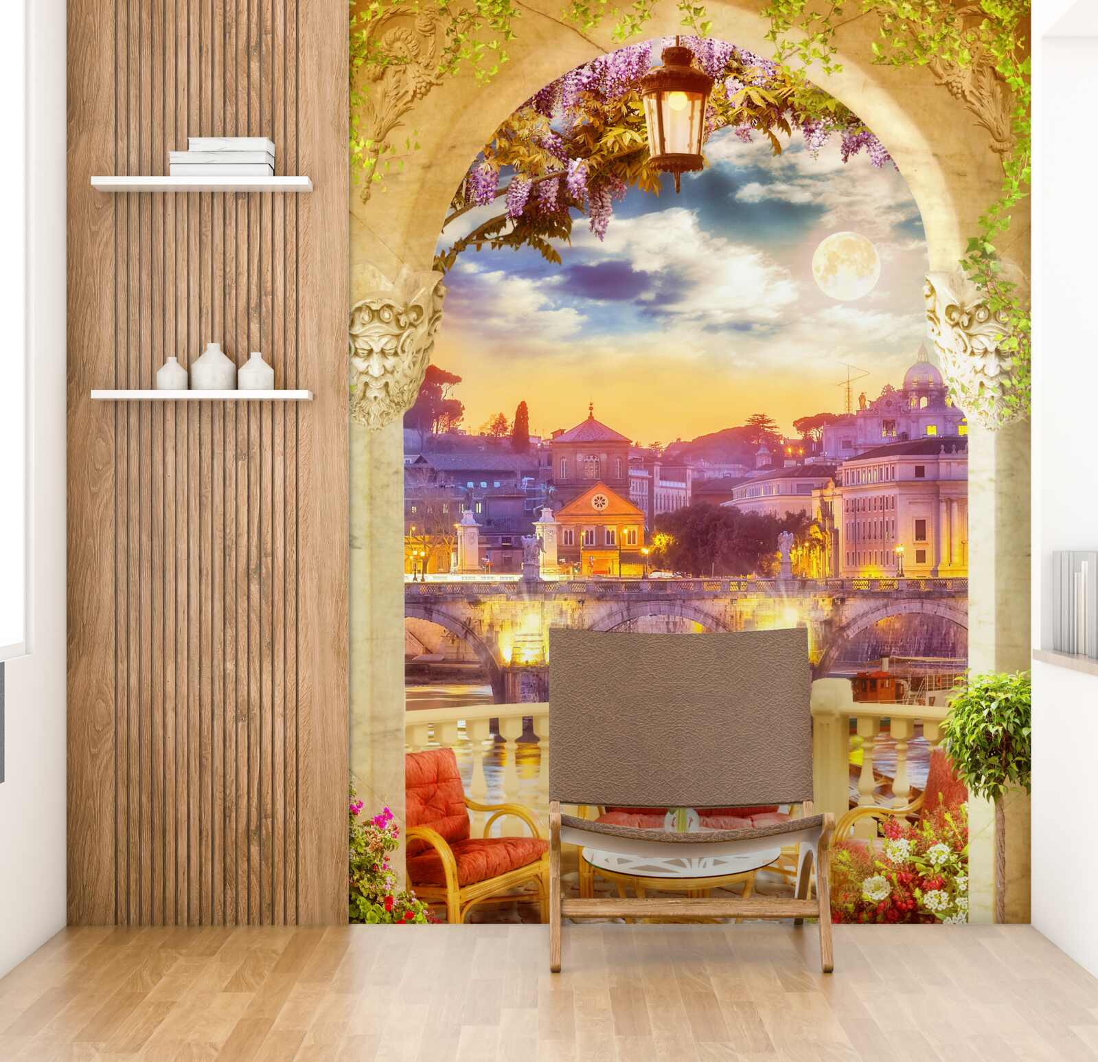 Papier peint loggia avec mobilier de salon