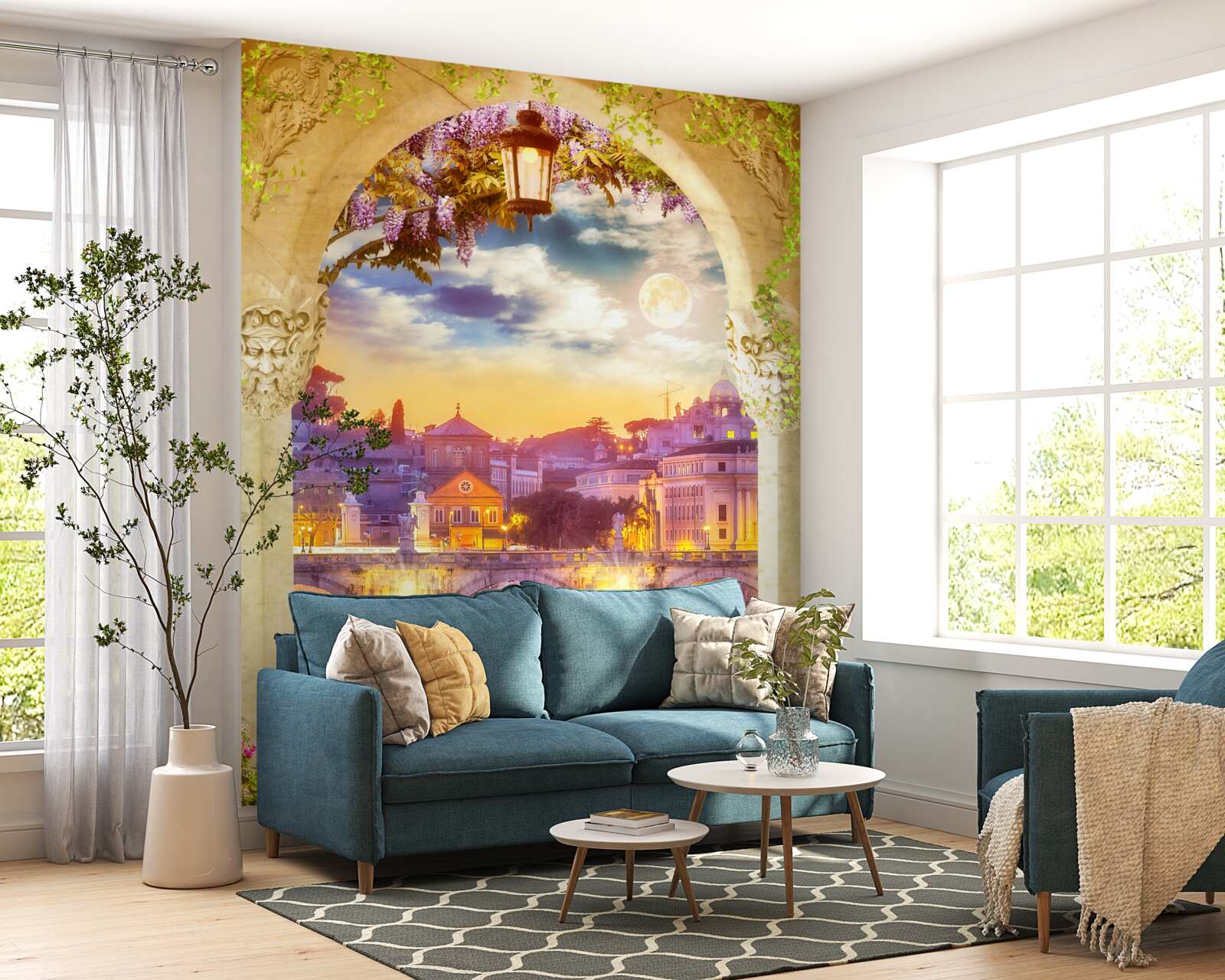 Papier peint loggia avec mobilier de salon