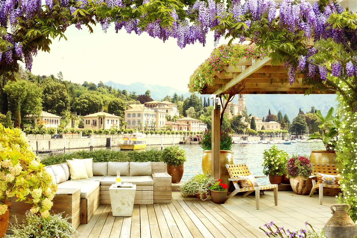 Papier peint objet au toit lilas