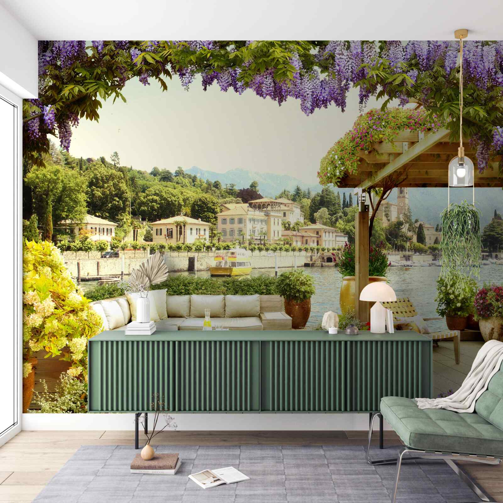 Papier peint objet au toit lilas