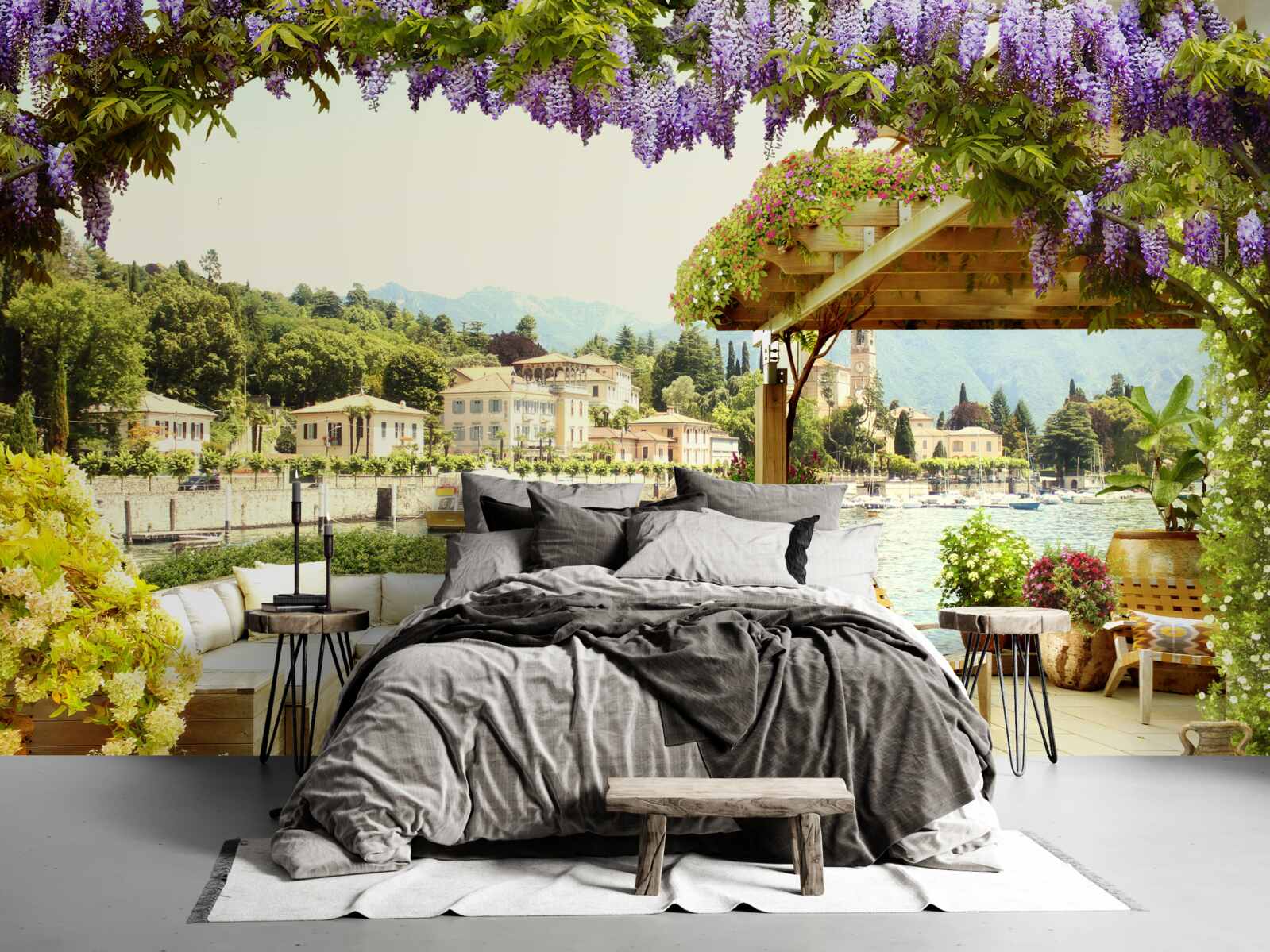 Papier peint objet au toit lilas