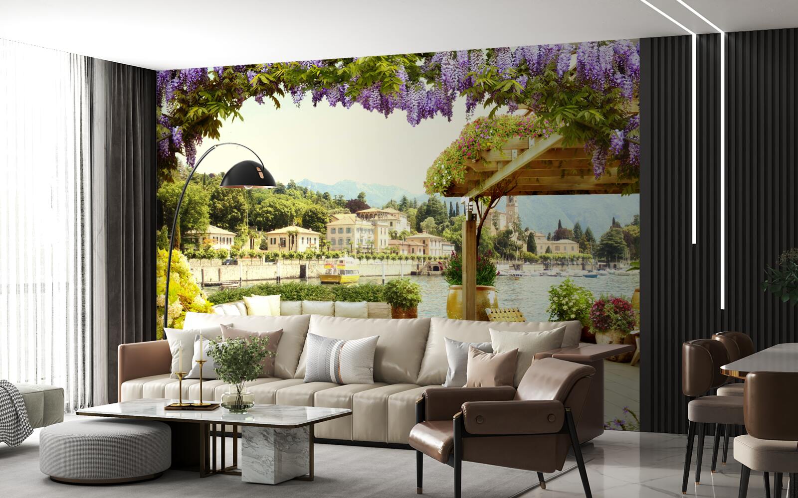 Papier peint objet au toit lilas