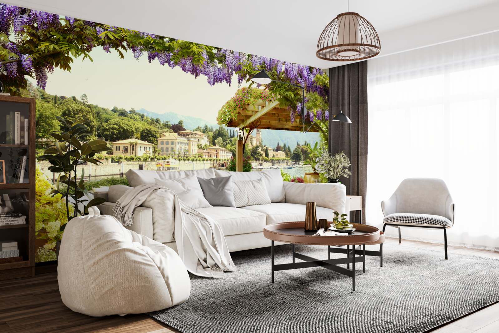 Papier peint objet au toit lilas