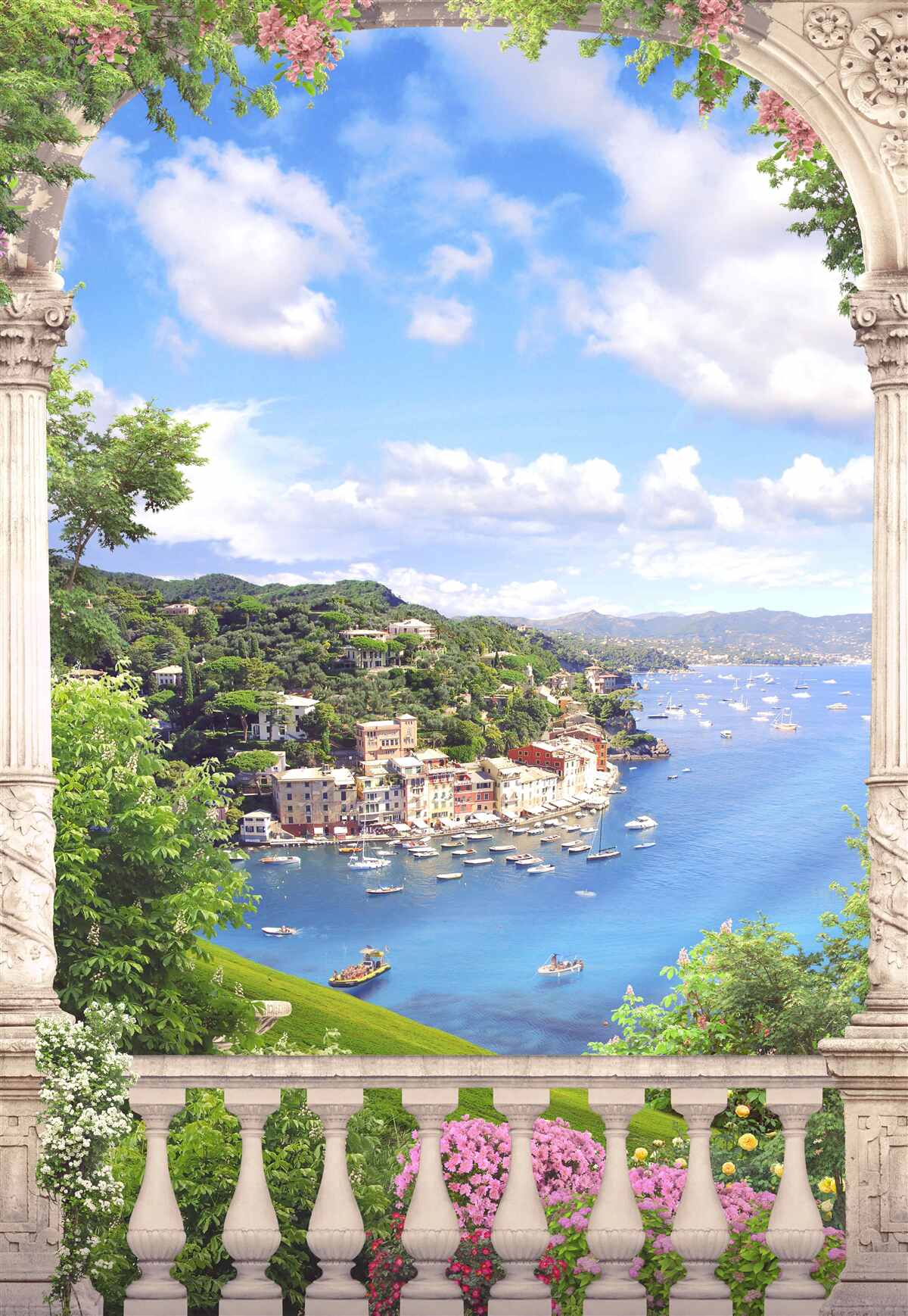 Papier peint la terrasse offre une vue sur la ville et la mer