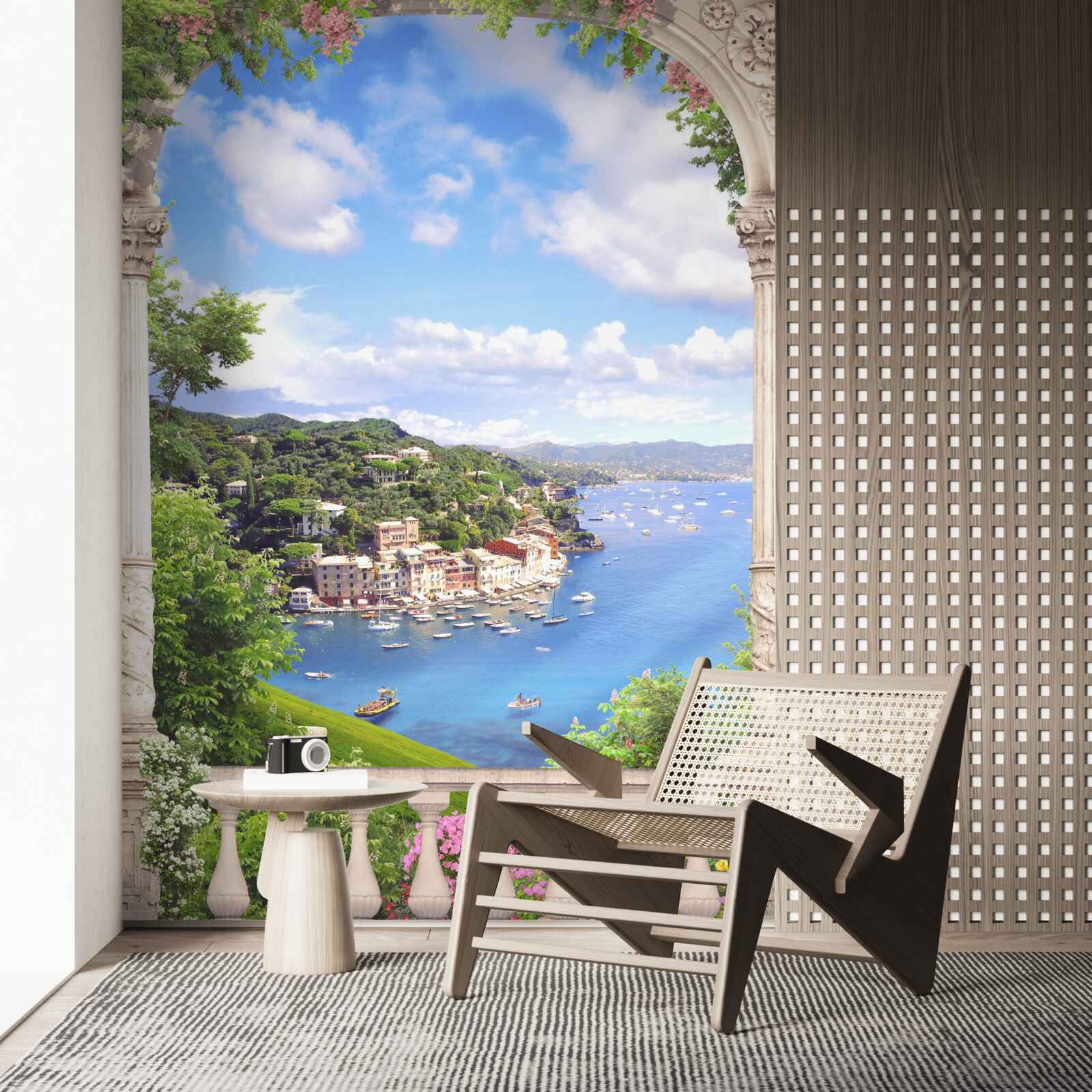 Papier peint la terrasse offre une vue sur la ville et la mer