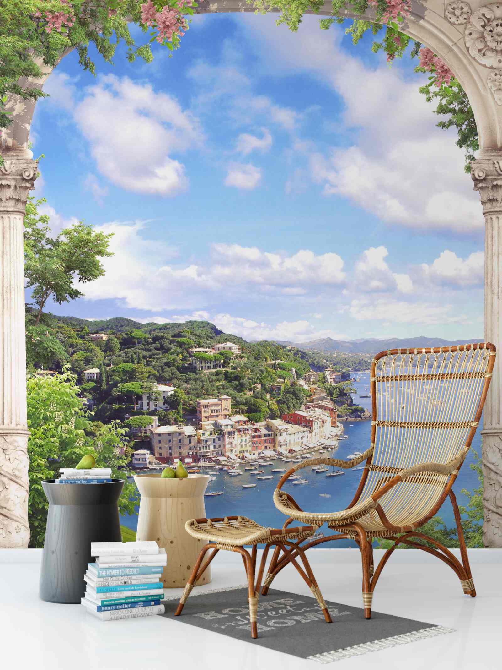 Papier peint la terrasse offre une vue sur la ville et la mer