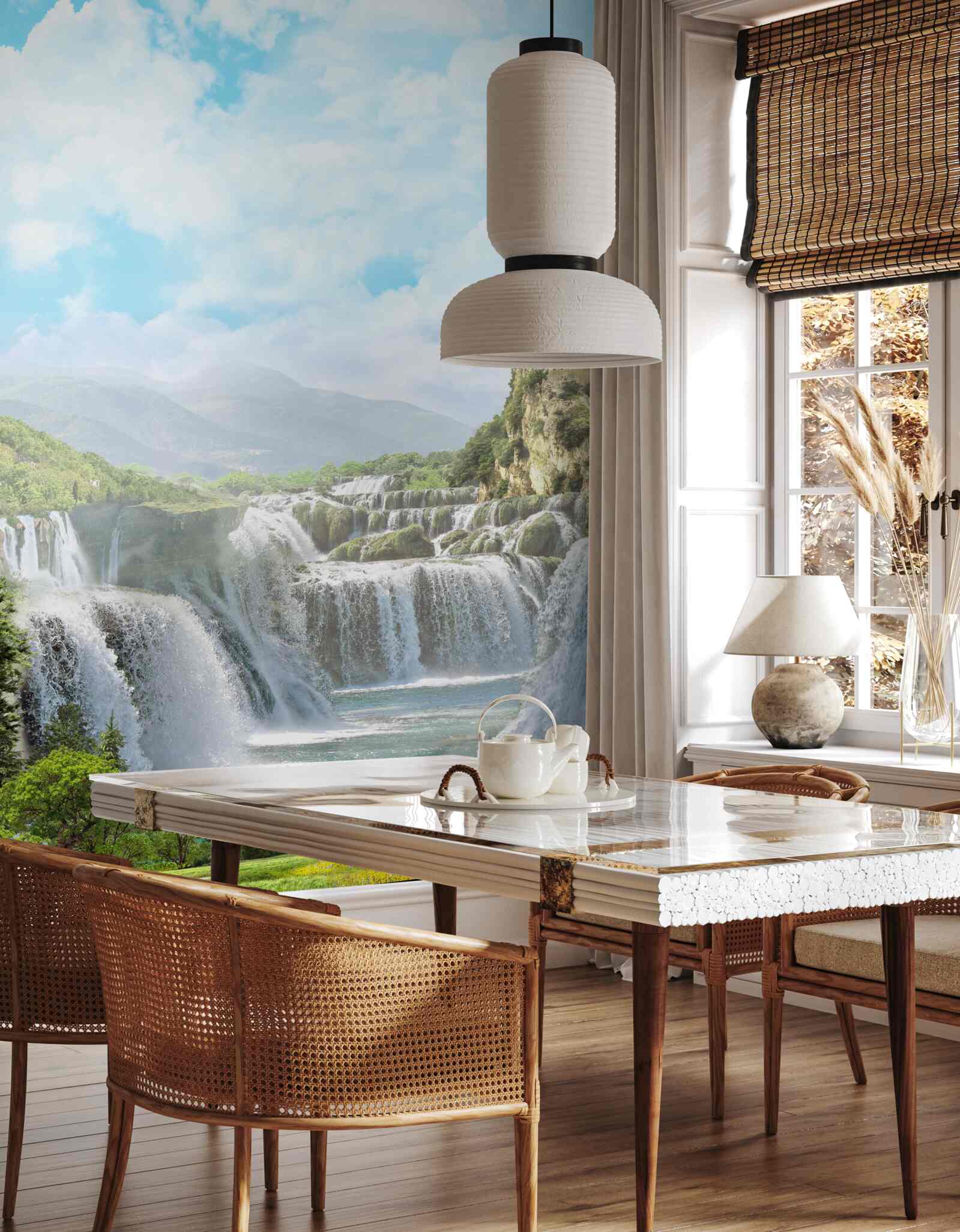 Papier peint chemin menant aux chutes d'eau