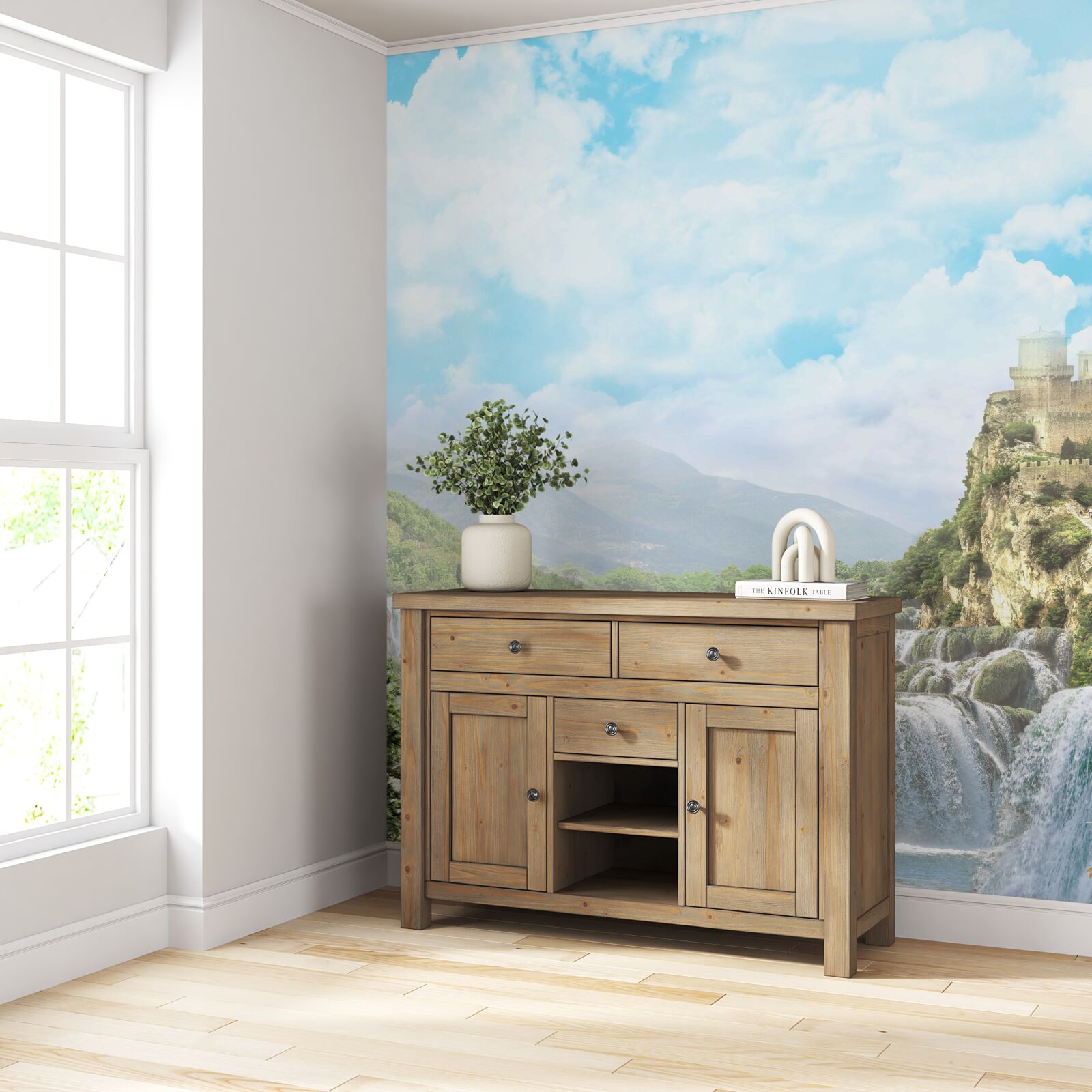 Papier peint chemin menant aux chutes d'eau