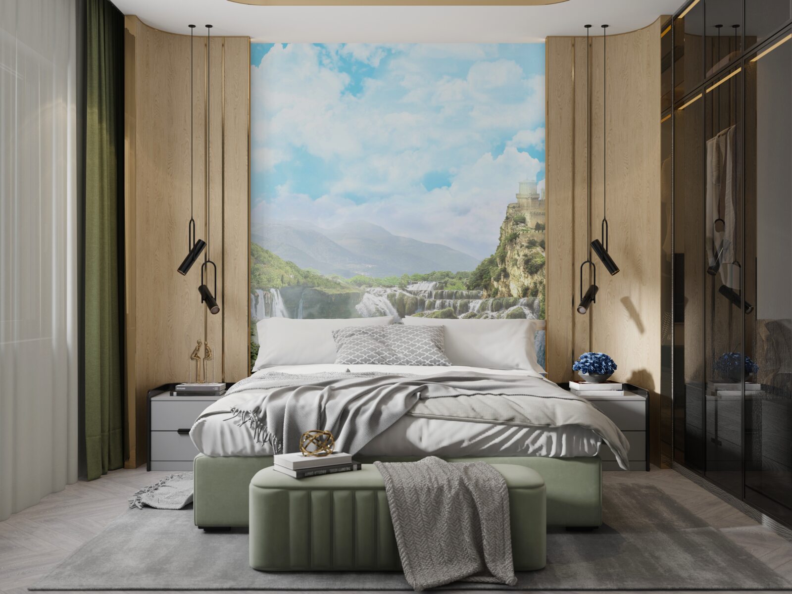 Papier peint chemin menant aux chutes d'eau