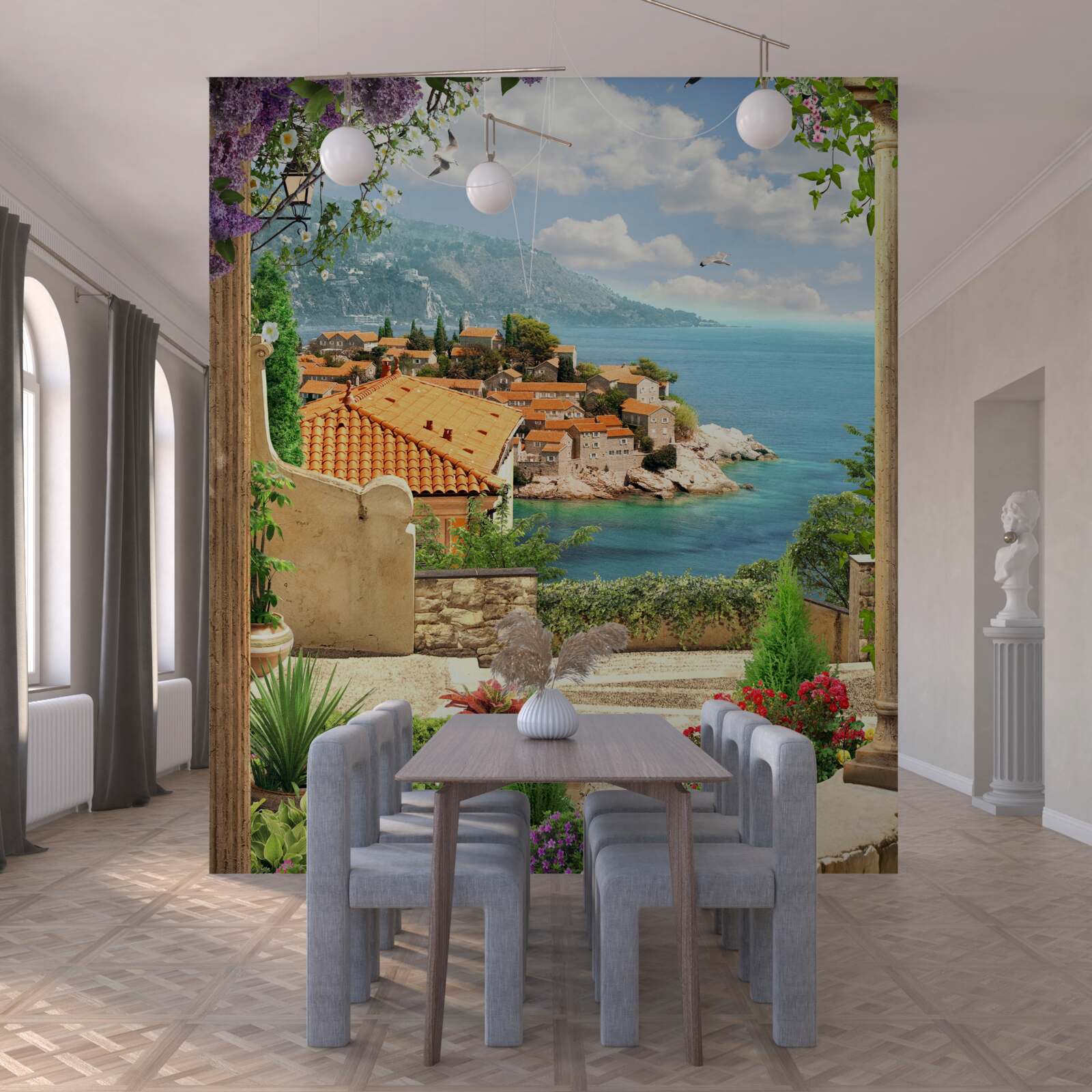 Papier peint cour confortable avec vue sur la mer