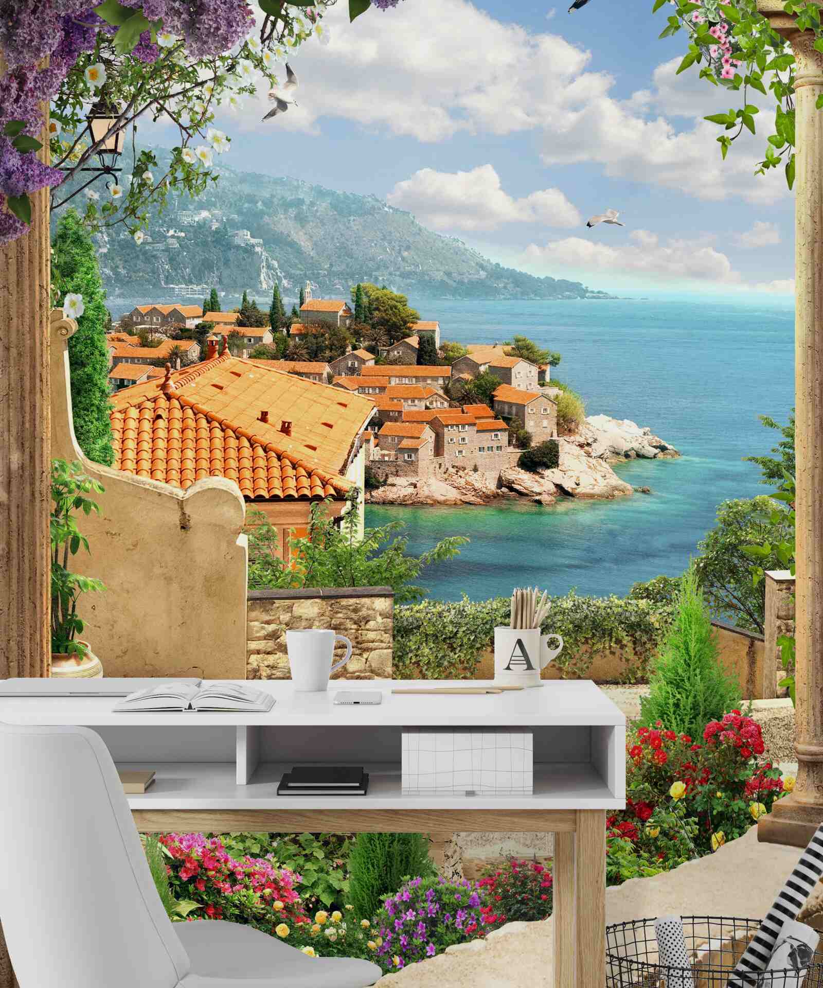 Papier peint cour confortable avec vue sur la mer