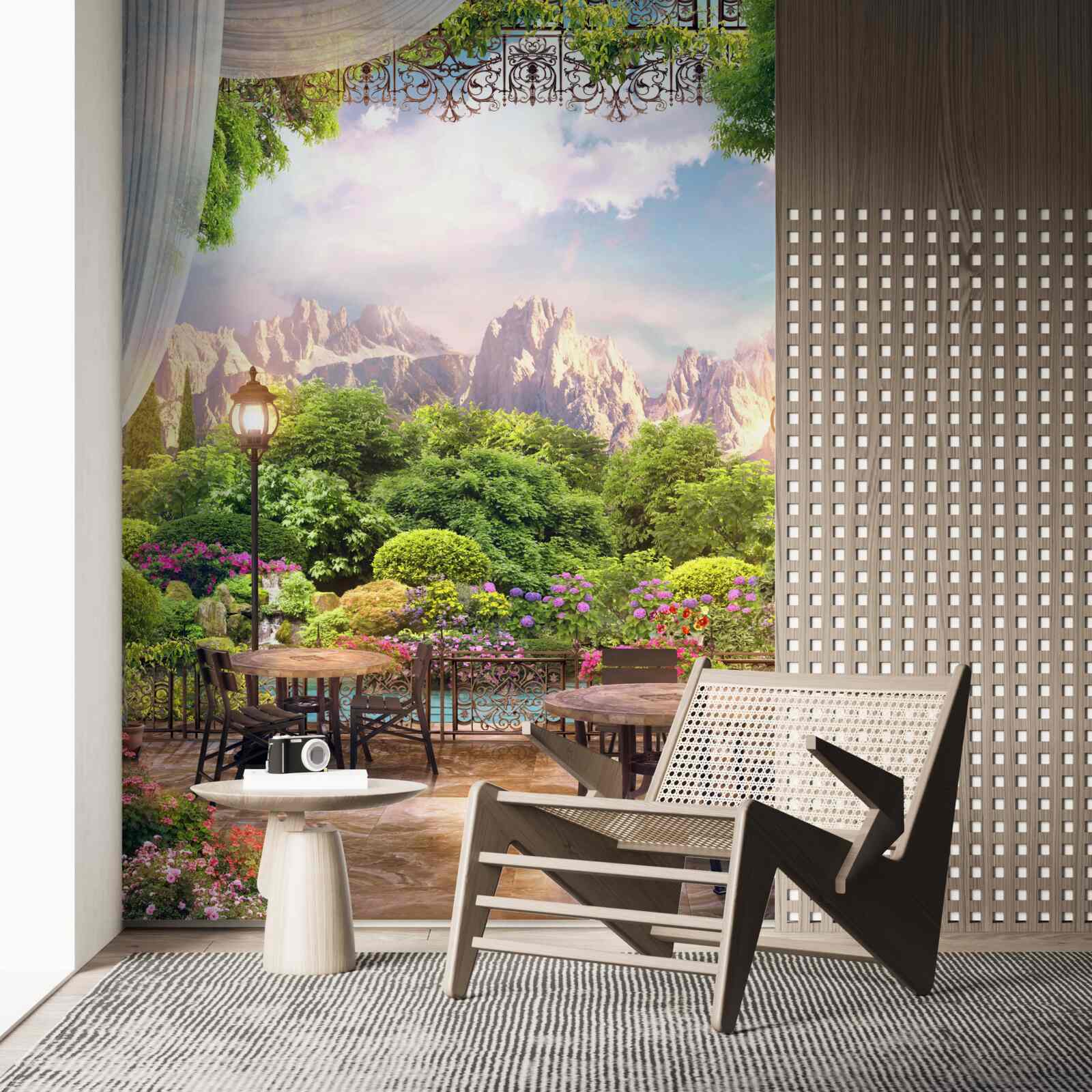 Papier peint des places de café avec un paysage magnifique