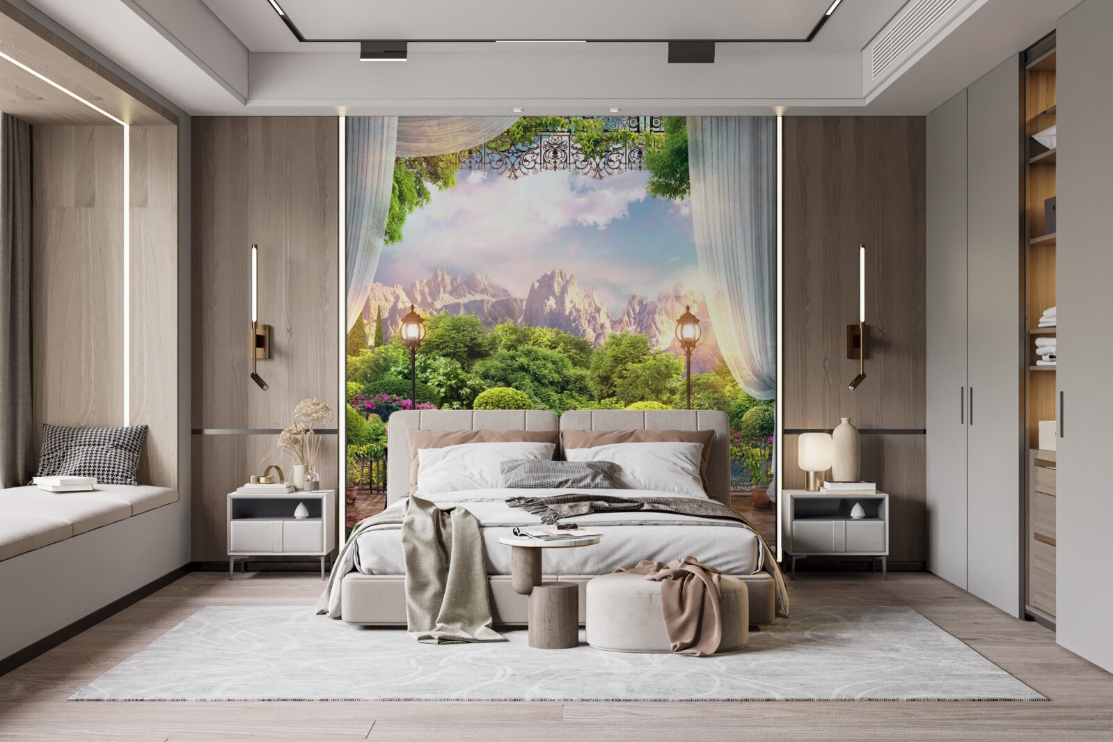 Papier peint des places de café avec un paysage magnifique