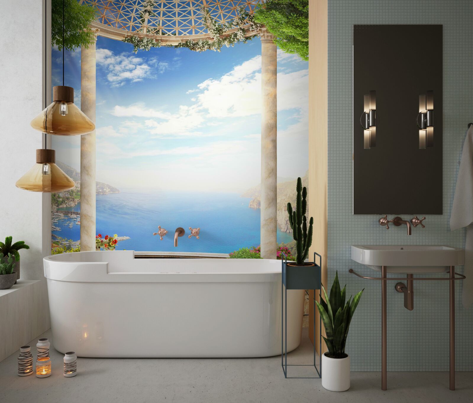 Papier peint plate-forme avec vue sur la mer