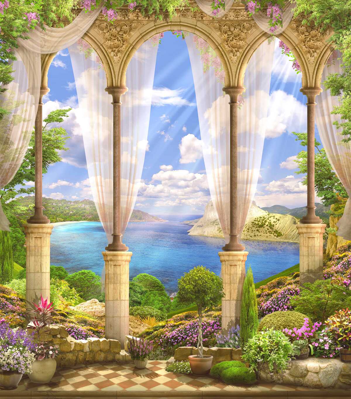 Papier peint la surface de la mer s'ouvre depuis la terrasse