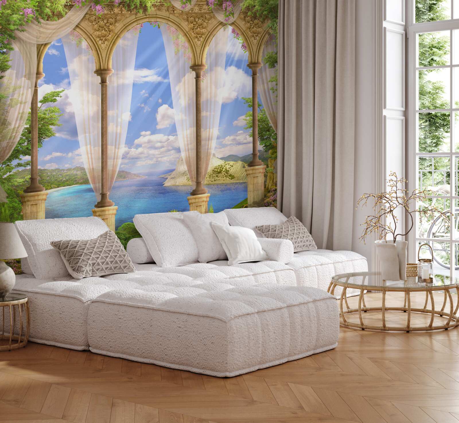 Papier peint la surface de la mer s'ouvre depuis la terrasse