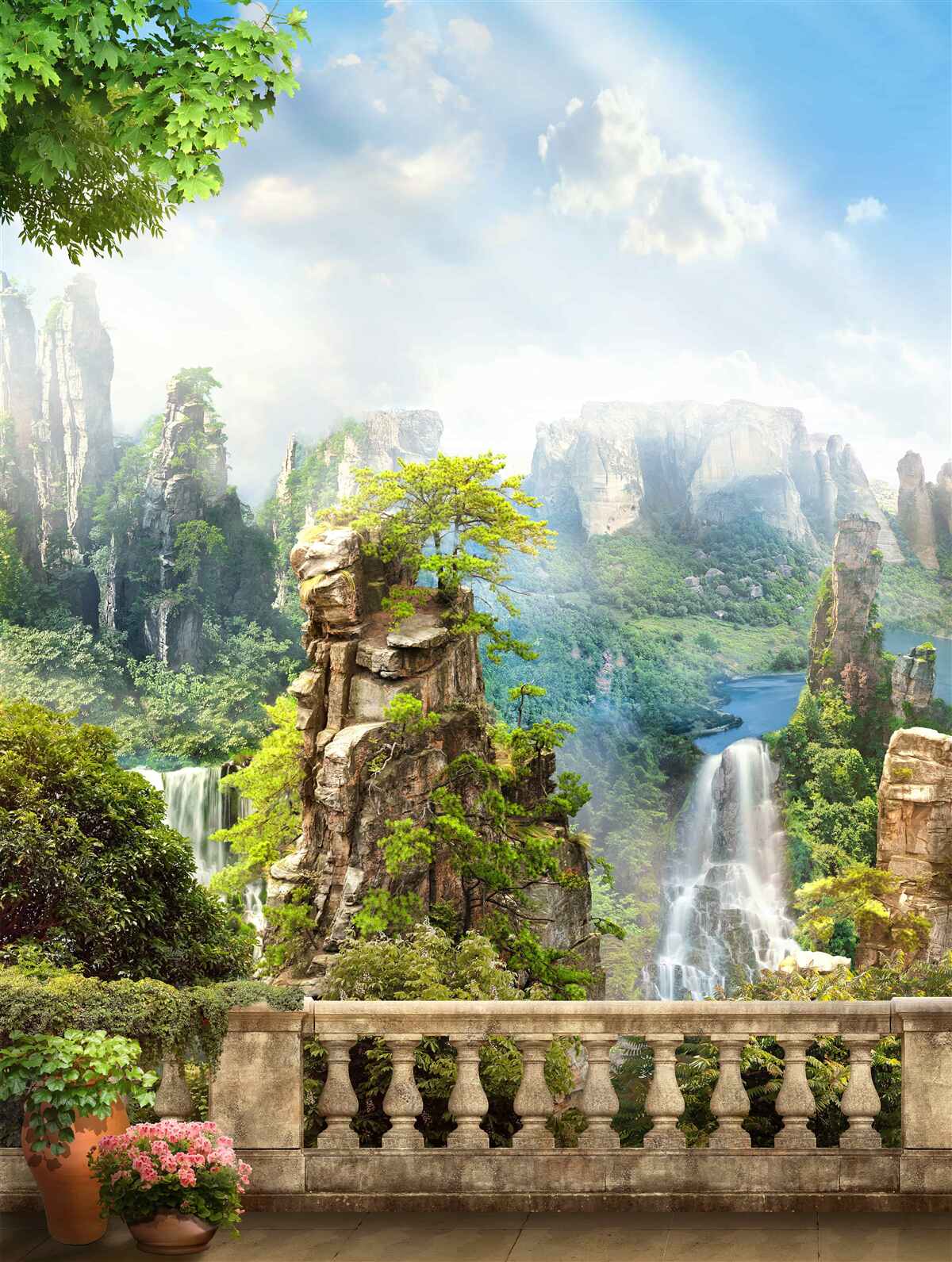 Papier peint des rochers parsemés d'arbres