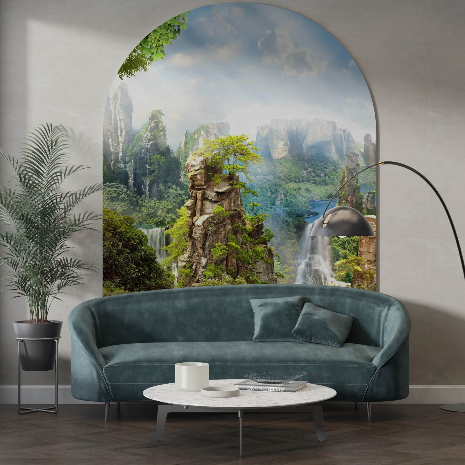 Papier peint des rochers parsemés d'arbres