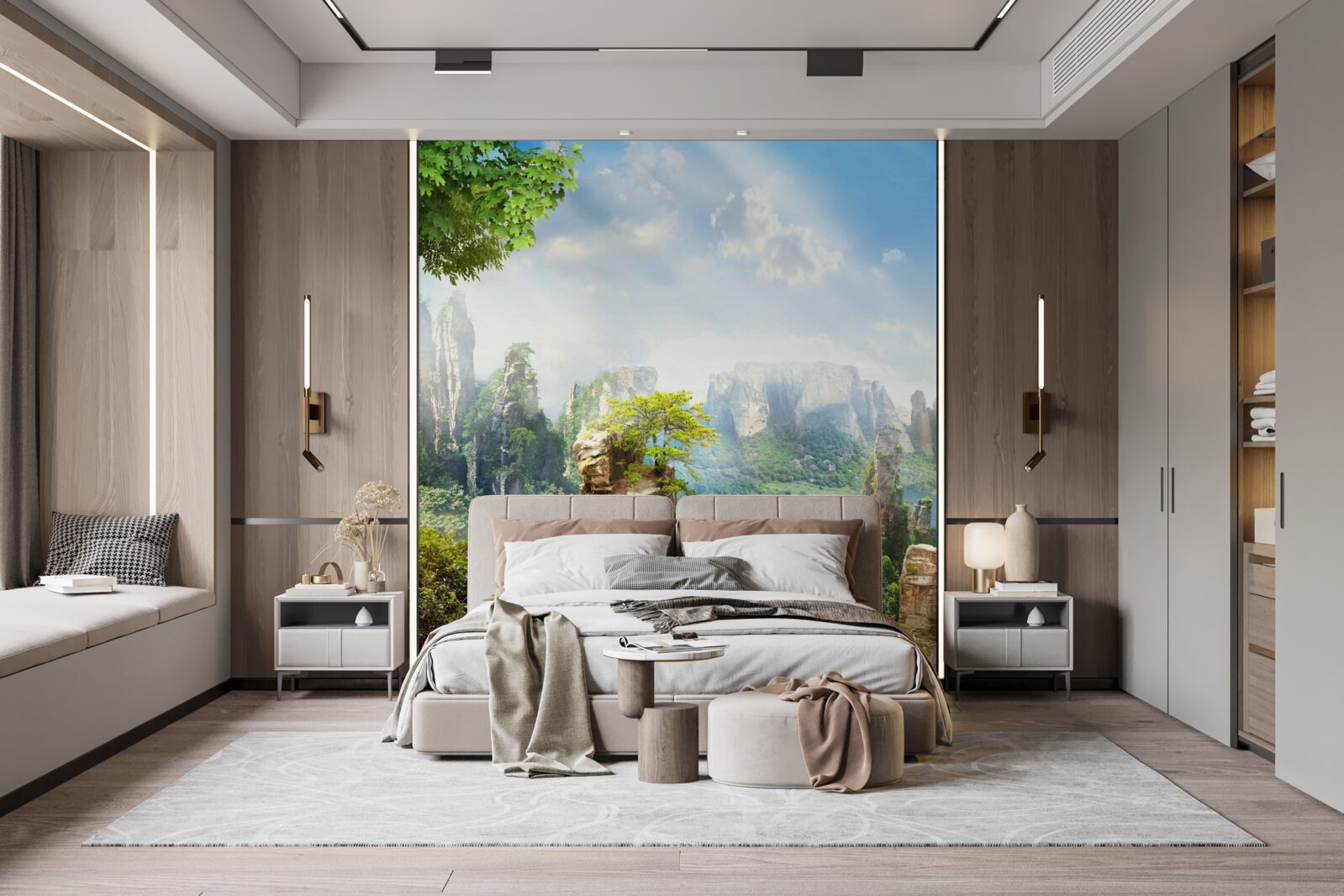 Papier peint des rochers parsemés d'arbres