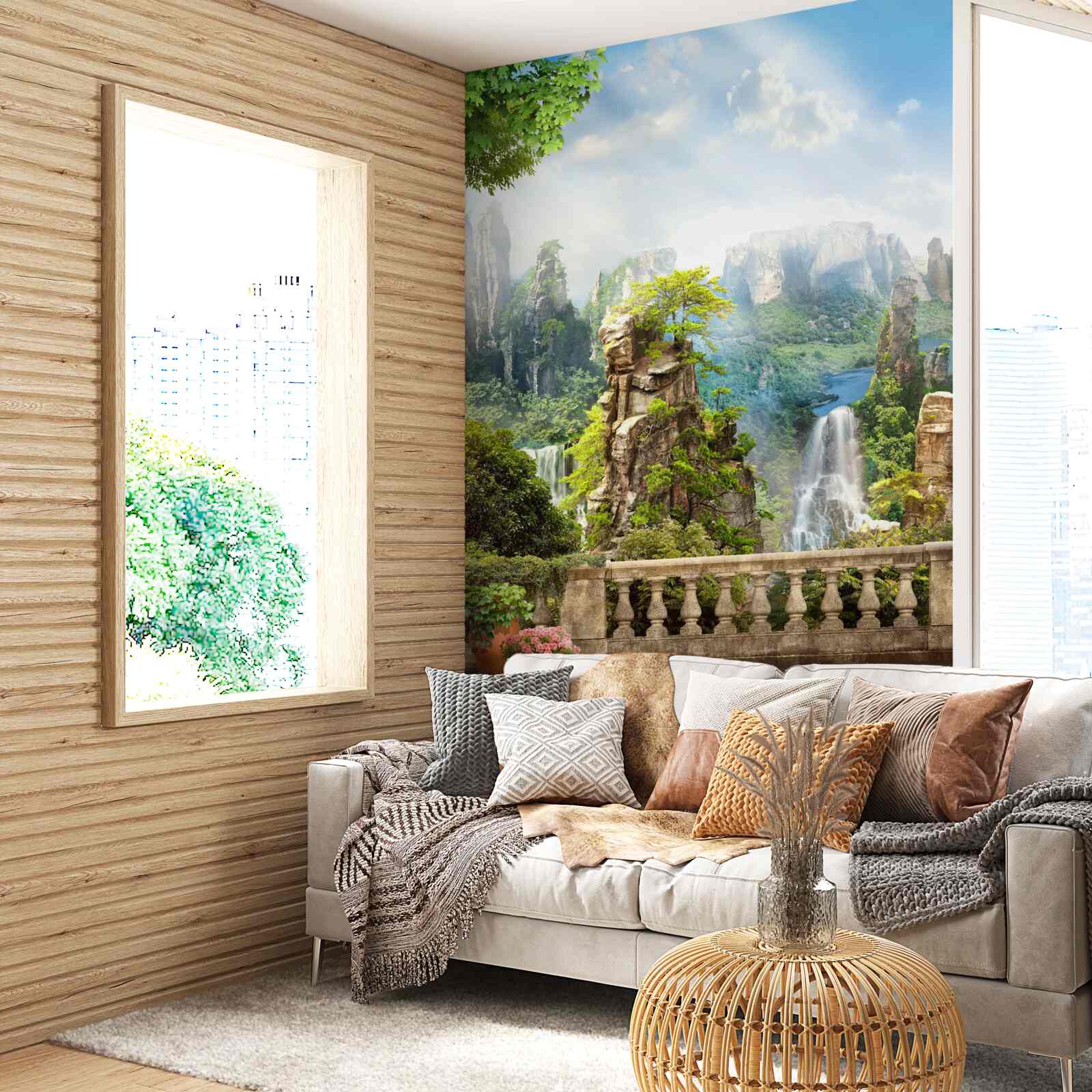 Papier peint des rochers parsemés d'arbres