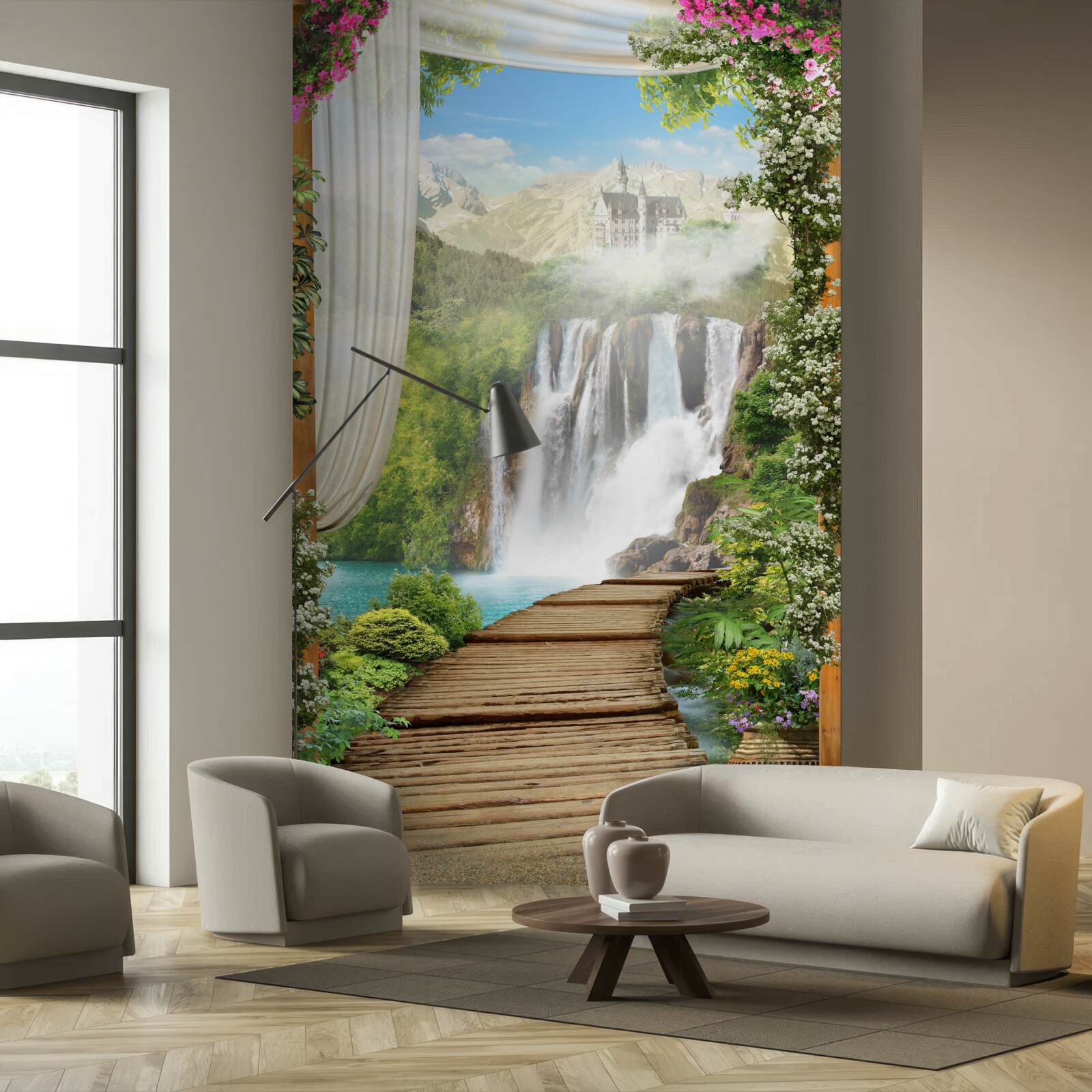 Papier peint chemin menant à la cascade