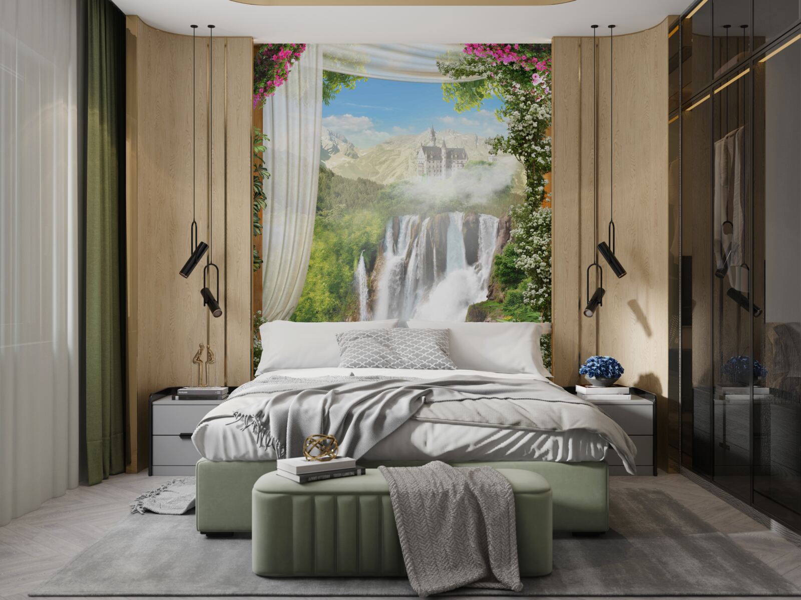 Papier peint chemin menant à la cascade