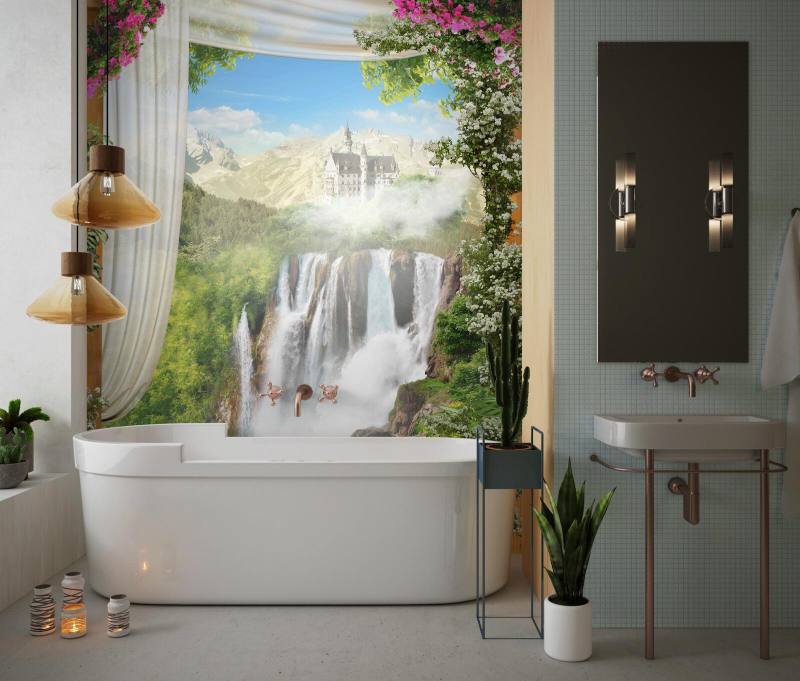 Papier peint chemin menant à la cascade