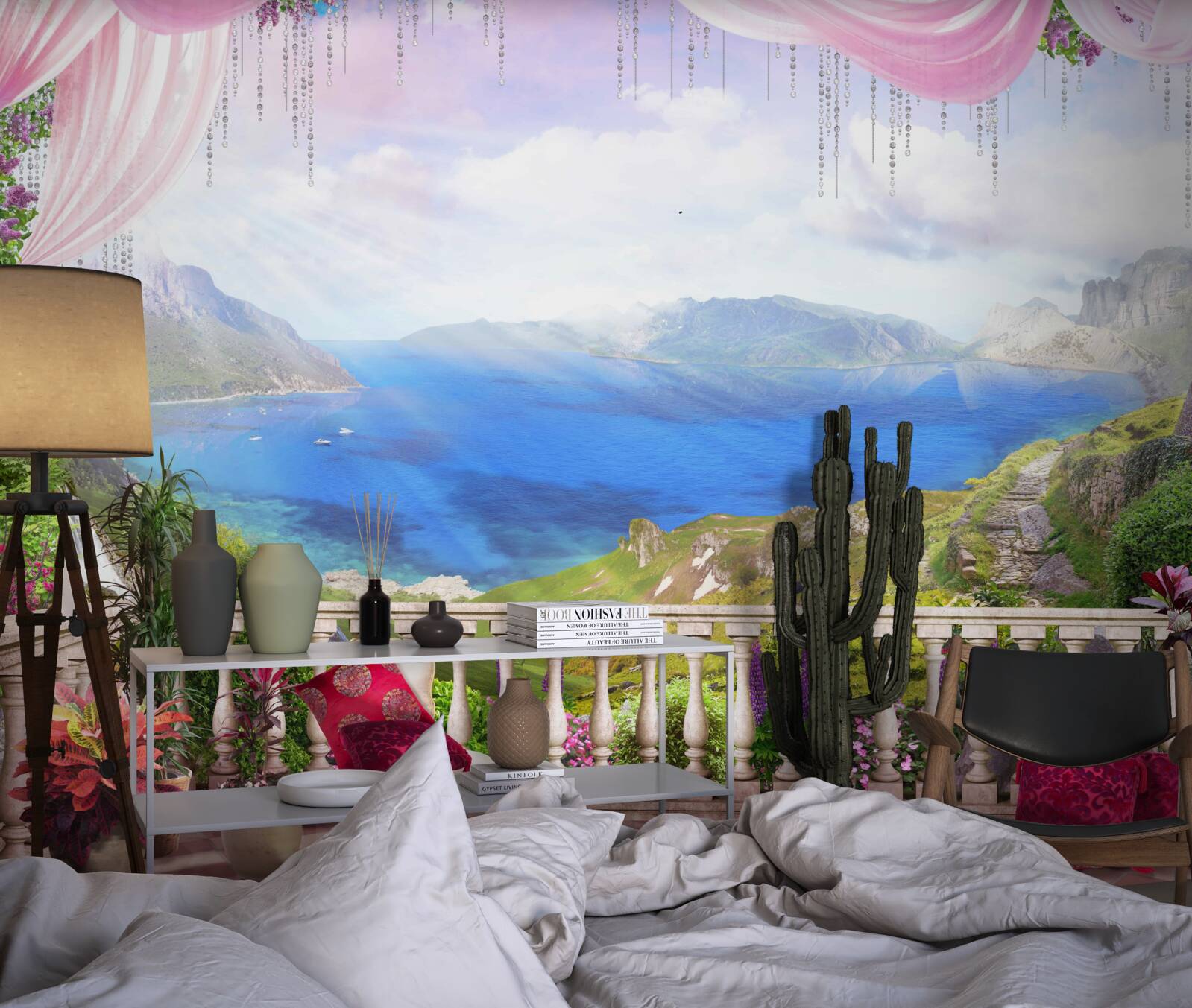 Papier peint terrasse avec vue sur les montagnes