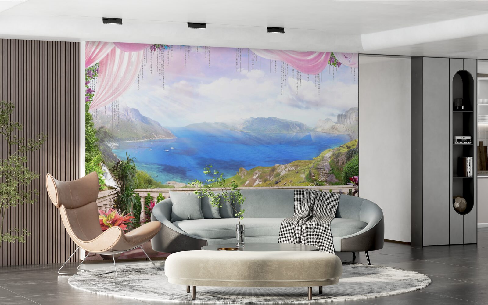 Papier peint terrasse avec vue sur les montagnes