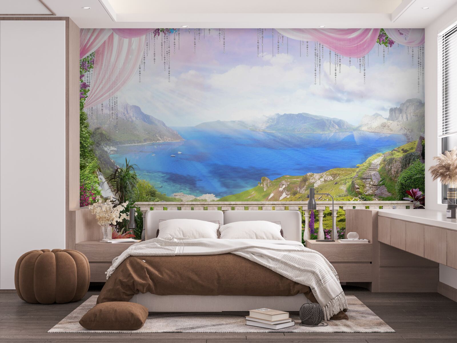 Papier peint terrasse avec vue sur les montagnes