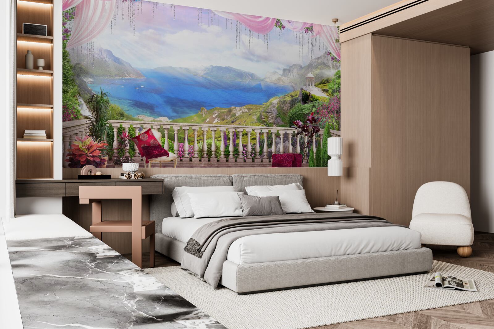 Papier peint terrasse avec vue sur les montagnes