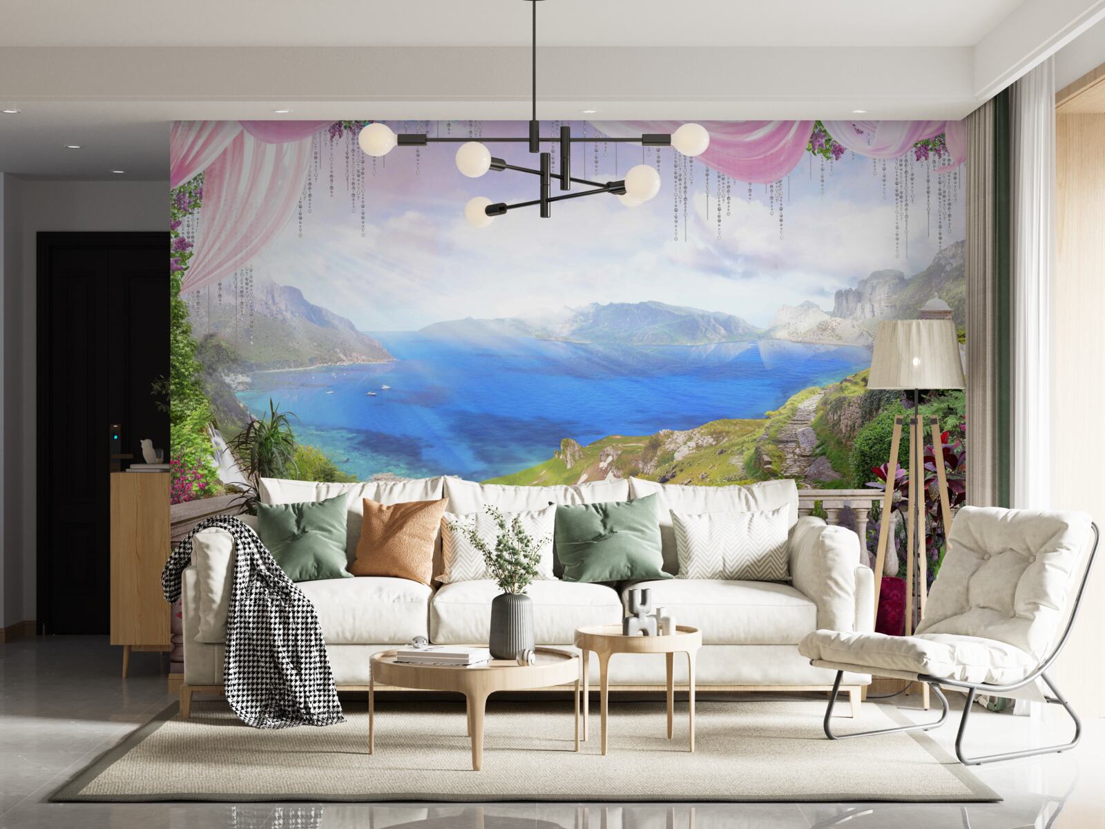 Papier peint terrasse avec vue sur les montagnes