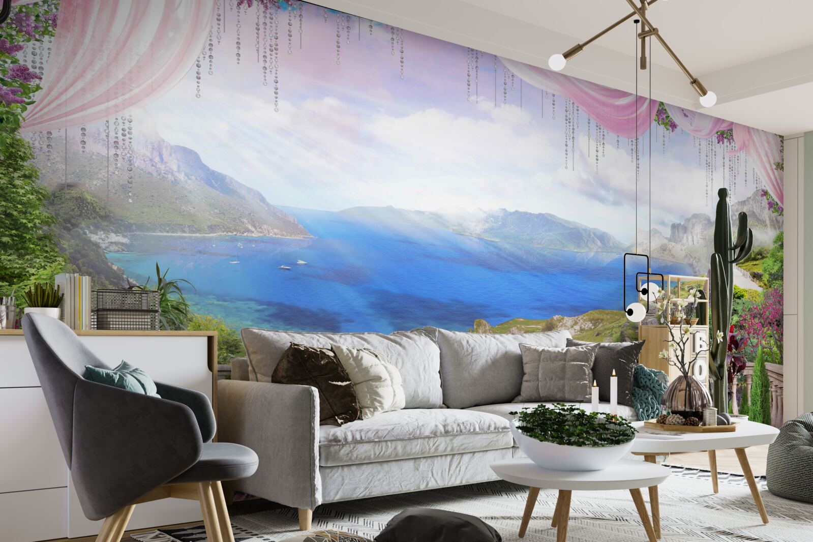 Papier peint terrasse avec vue sur les montagnes