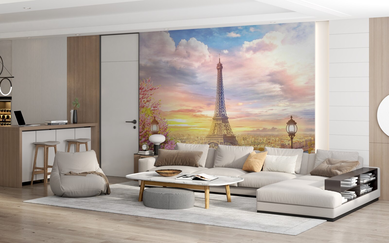 Papier peint panorama nuageux de la tour eiffel